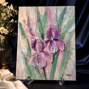 Irises Oil Painting Floral Original Art Impasto Flower Still Life 12x16” Signed